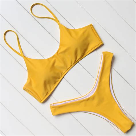 Jual OMKAGI Solid Brazilian Bikinis Push Up Padded Bikinis Women Low Waist Bikini Set Swimwear