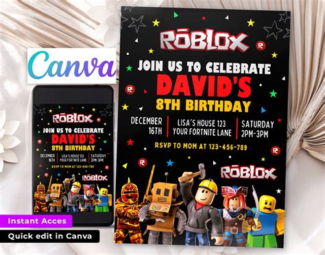 Editable Roblox Birthday Invitation Template Digital Etsy Ireland