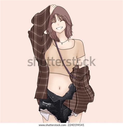 Pretty Anime Girl Laughing Manga Brown Stock Vector (Royalty Free) 2240194541 | Shutterstock