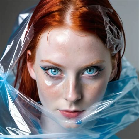 Captivating Redhead With Striking Blue Eyes Wrapped In Cellophane Muse Ai