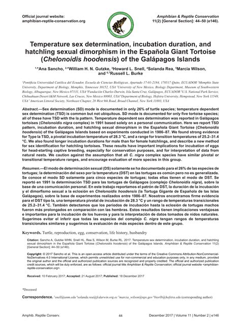 Pdf Temperature Sex Determination Incubation Duration And Hatchling Sexual Dimorphism In The