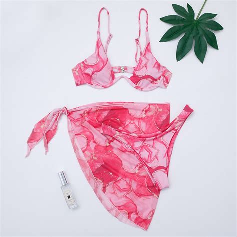 Woman Marbling Swimwear Underwire Piece Swim Suit Hot Bikini With Steel Support Fashion Beach