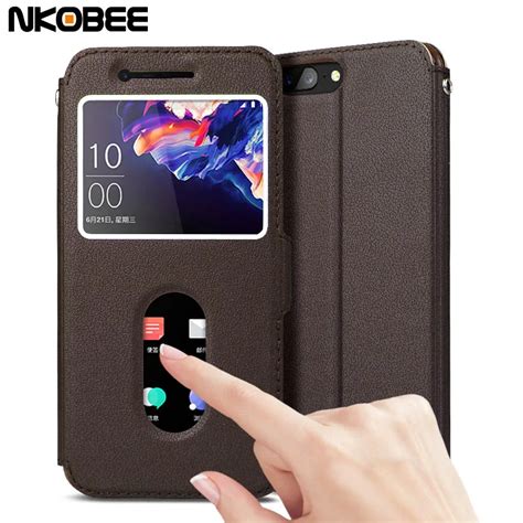 Nkobee Oneplus 5 Case Original Leather Flip Cover Oneplus 5 Case Luxury Call Window Funda Case