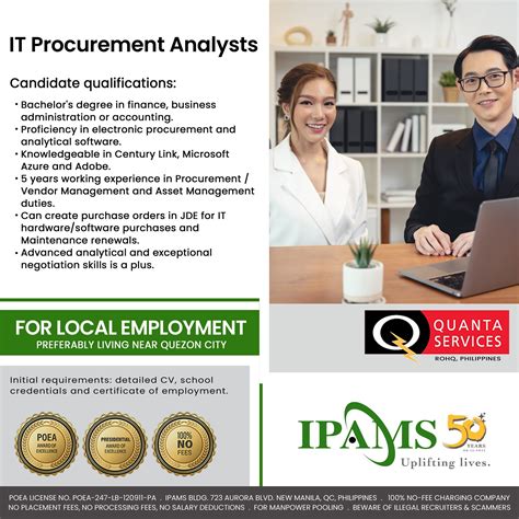 URGENT HIRING FOR LOCAL EMPLOYMENT! Quanta Philippines ROHQ, based in Quezon City, Metro Manila