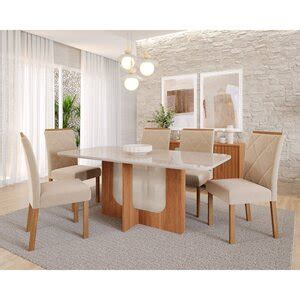 Sala De Jantar Louise Cm Cadeiras Fernanda Wood Cinamomo Off White Madeira Nude