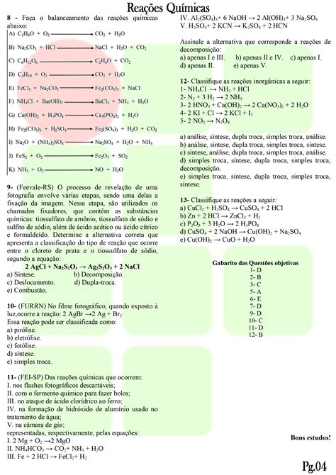 Exercícios Sobre Reações Químicas LIBRAIN