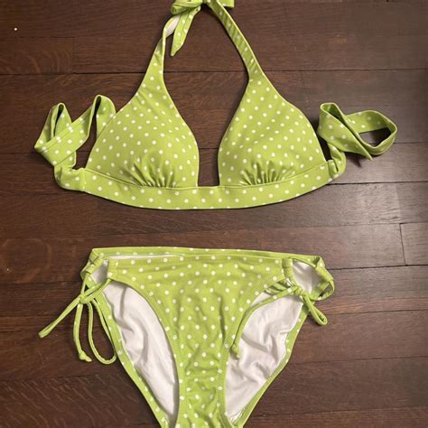 Victoria Secret Green And White Polka Dot Bikini Set Depop