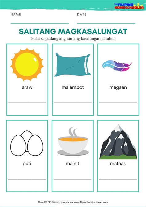 Mga Salitang Magkasingkahulugan A Worksheet School Subjects Colorful