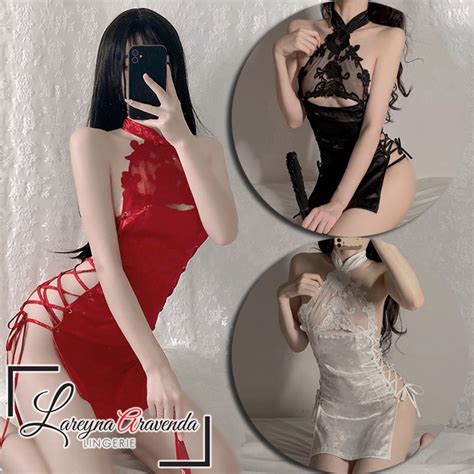 Jual Lingerie Lareyna Aravenda Set Lingerie G String Seksi Model Costum Cheongsam Lace Lg