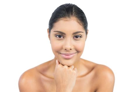 Premium Photo Happy Nude Brunette Touching Her Chin