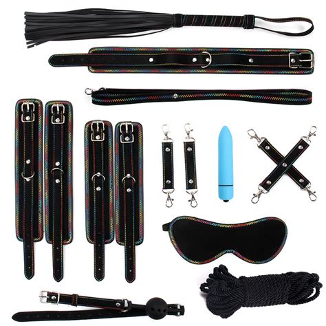 Color Line 9PCS Vibrator Set Sm Bundled Bondage Set Female Adult Sex Toys Bondage Sex Tool And