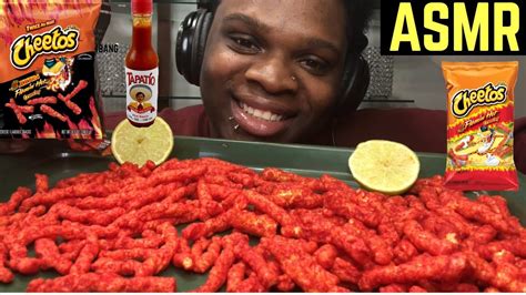 ASMR FLAMIN HOT CHEETOS EXTRA HOT WITH TAPATIO LIME NO TALKING INTENSE EATING CRUNCH