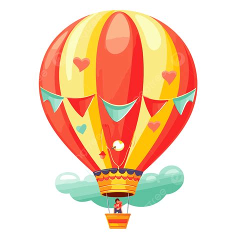 Ballon Clipart Cute Cartoon Red Hot Air Balloon With Hearts On It And Balloon For The Vector