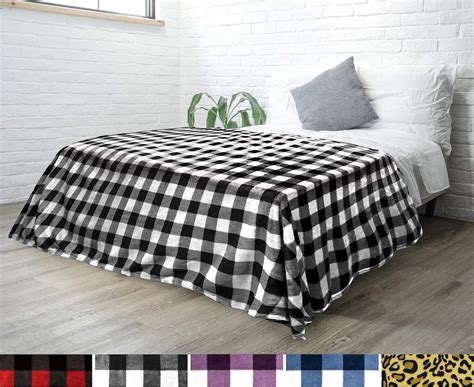 Pavilia Black And White Buffalo Plaid Fleece Bed Blanket