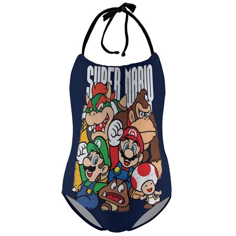Super Mario Girls One Piece Swimsuit Quick Dry Swimwear Print Bathing