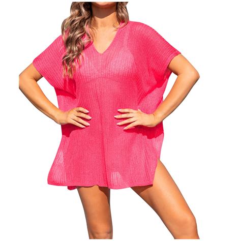 Fatyb Women S Swimsuit Cover Up Mesh Split Sheer See Through Bikini Coverup Mini Dress Vacation