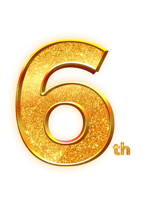 6th Number Digit Light Glitter Golden 3d, Shiny 6th Number, 6th Number