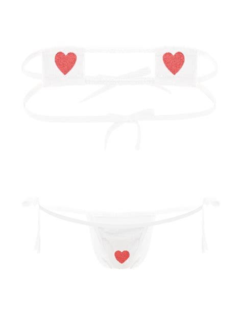 Women S Micro Bikini Lingerie Heart Printed Swim Bra Tops With Briefs Outfit Ebay