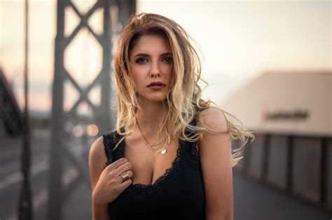 Face Blonde Women Portrait Necklace Depth Of Field Women Outdoors