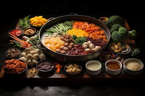 Traditional Asian Hot Pot Recipe Displayed Neatly Premium AI