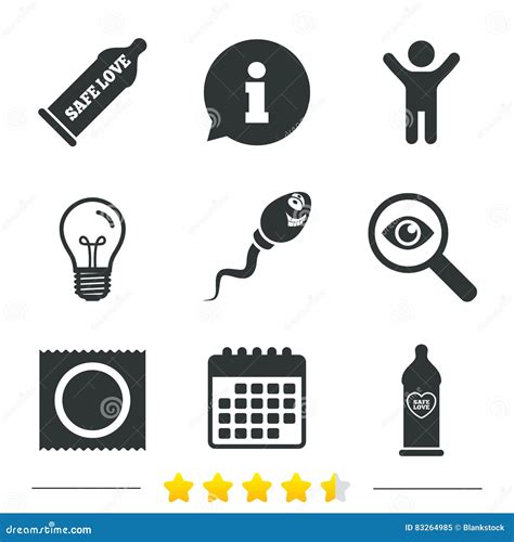 Safe Sex Love Icons Condom In Package Symbols Stock Vector Illustration Of Bulb Fertilize