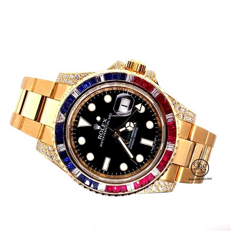 Rolex GMT Master II 116718 18k Yellow Gold PEPSI Diamonds Rubi For