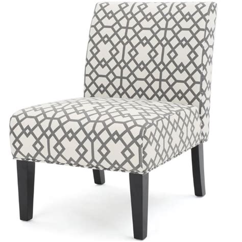 Noble House Kassi Fabric Slipper Chair In Gray Geometric Pattern Set