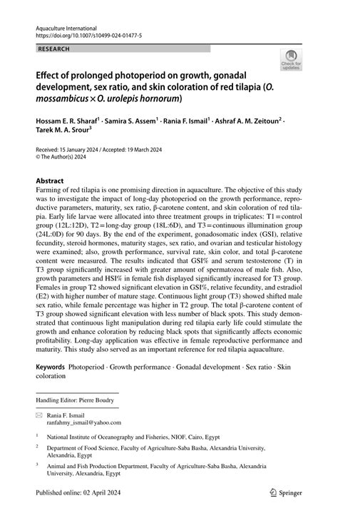 PDF Effect Of Prolonged Photoperiod On Growth Gonadal Development Sex Ratio And Skin