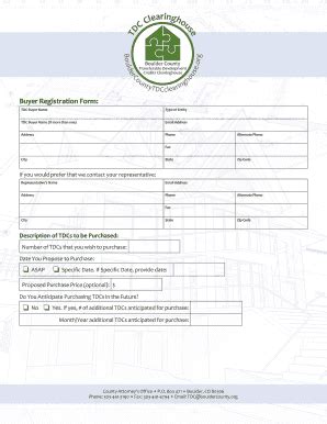 Fillable Online Bouldercounty TDC Buyer Registration Form Boulder