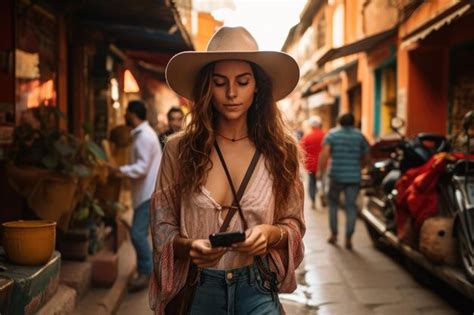 Chica Usando Tel Fono En Las Calles De Am Rica Latina Foto Premium