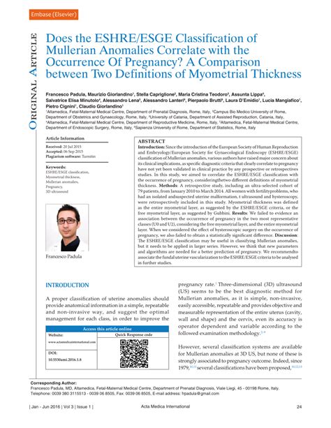 Pdf Does The Eshre Esge Classification Of Mullerian Anomalies