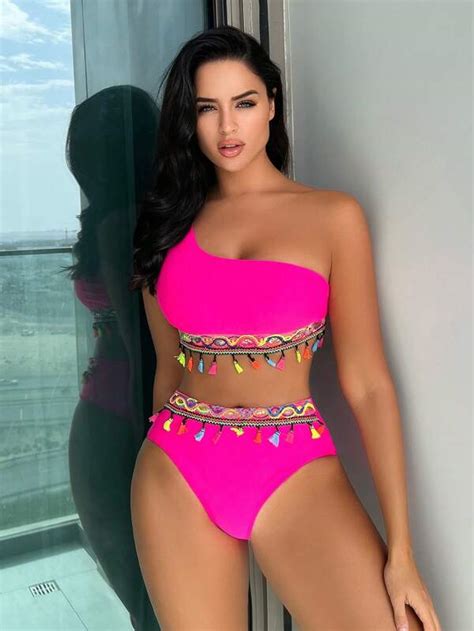 SHEIN Swim BohoFeel Bikini à franges asymétrique Mode en ligne