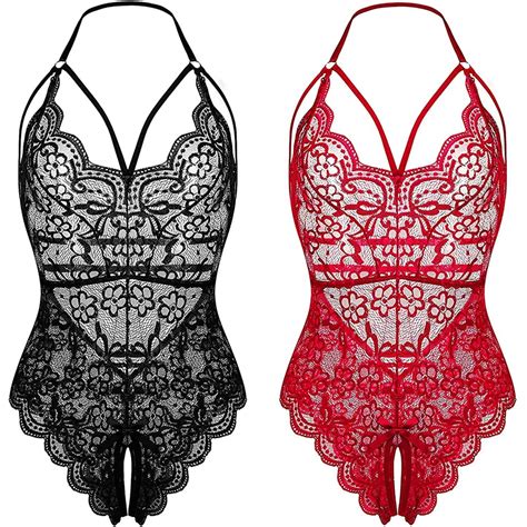 Uaang Lingerie One Piece Bodysuits For Women Erotic Role Play Costumes Lace See Through