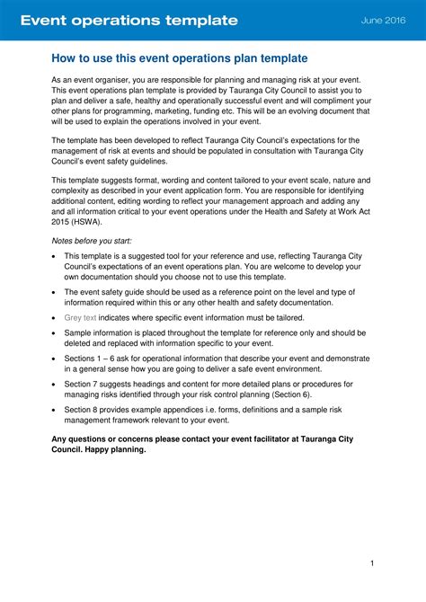 Operations Plan Template
