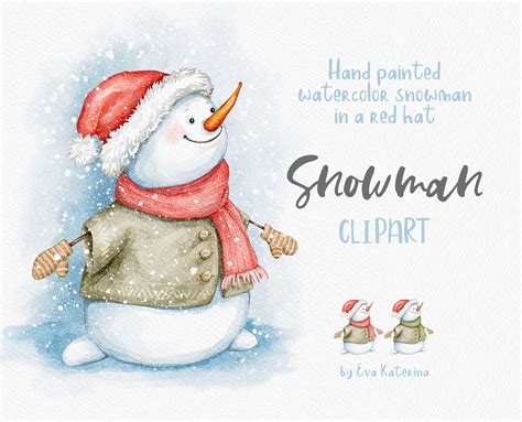 Watercolor Snowman Clipart Christmas Clipart Xmas Winter Etsy