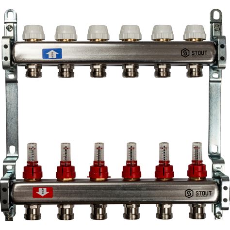 Коллектор STOUT 1" с расходомерами 6 выходов 3/4", ширина 0 мм