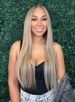 Long Straight Sandy Blonde With Highlights Maxipart Glueless Lace Closure Wig Hairbysam026NG