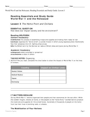 Fillable Online Lesson Reading Essentials And Study Guide World War