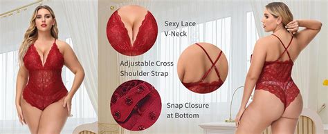 Amazon Aranmei Sexy Plus Size Teddy Lingerie Snap Crotch Lace Bodysuit Deep V One Piece