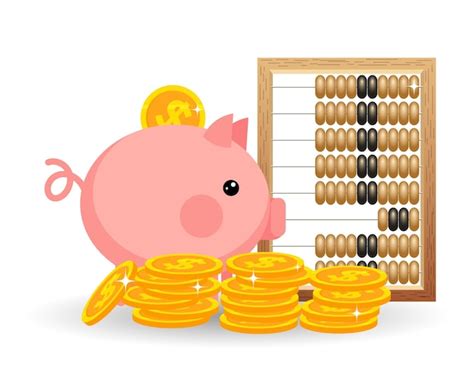 Premium Vector Piggy Bank Retro Abacus And Gold Coins Dollars