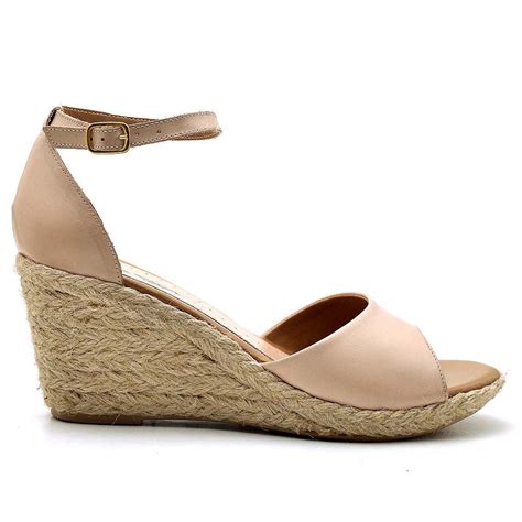 Sandália Feminina Anabela Prime Couro Legítimo Nude KRN SHOES Calçados Casuais