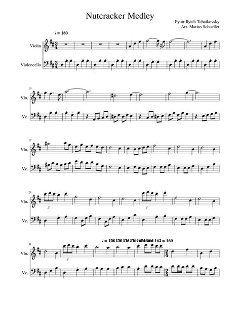 Nutcracker Medley Sheet Music For Violin Cello String Duet