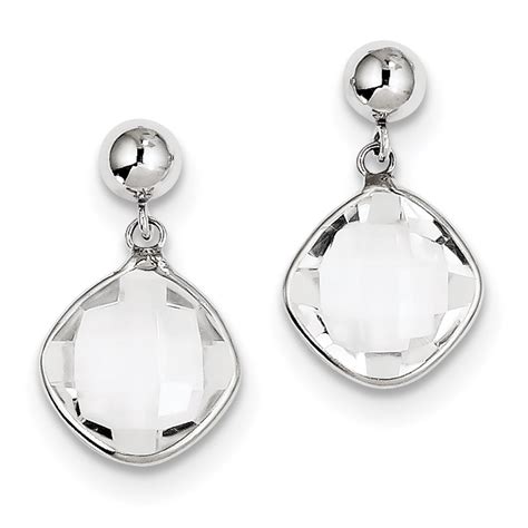 Sterling Silver Rhodium Plated White Topaz Dangle Post Earrings