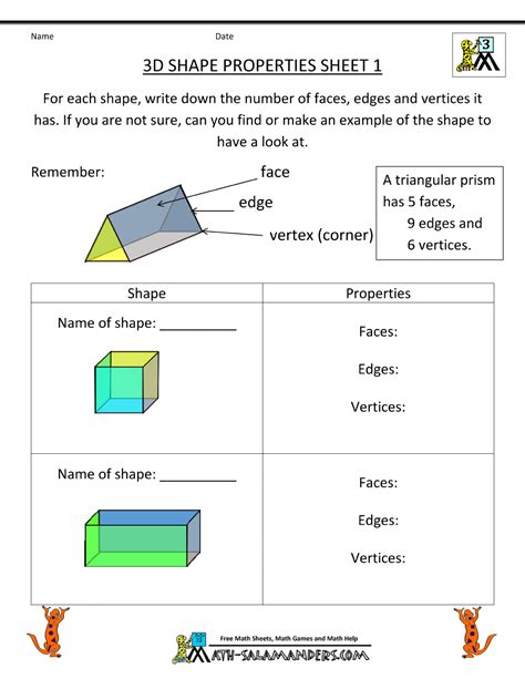 3d Shapes Worksheets