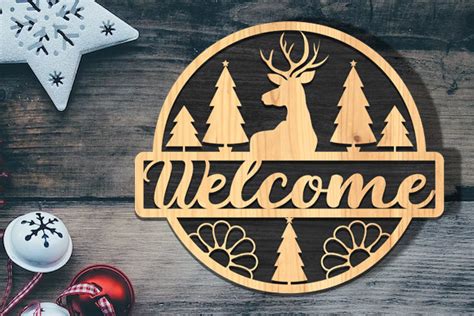 Christmas Welcome Door Sign Laser Cut Graphic By Art Hub · Creative Fabrica