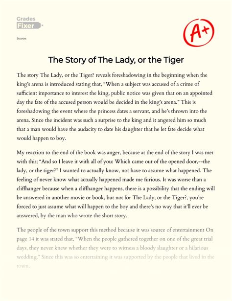 The Story Of The Lady Or The Tiger Essay Example Words