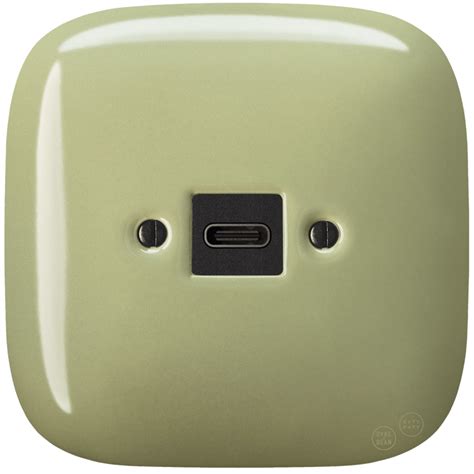 Square Porcelain Wall Socket Usb C Moss Green Dyke And Dean