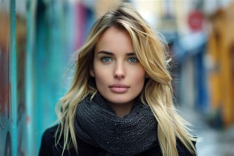 Pretty Blonde Woman Posing At Beautiful European Street Premium AI Generated Image