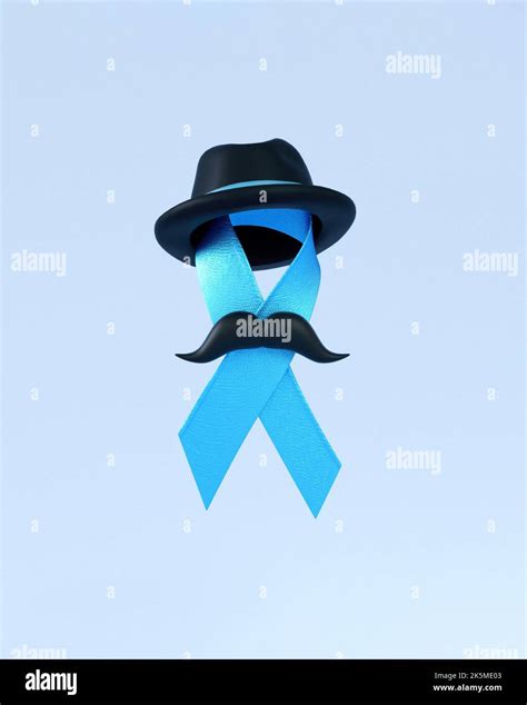 Blue Ribbon With Hat Moustache And Copy Space Isolated On A Blue