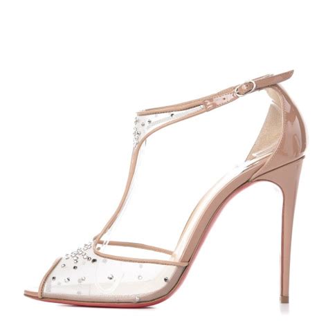 CHRISTIAN LOUBOUTIN Mesh Embellished Patinana 100 Sandals 39 Nude 312290 FASHIONPHILE